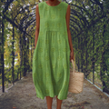 Aikaterini – Women's Sleeveless Midi Dress with Pockets