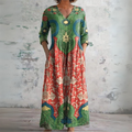 Judith | Women's Vintage Floral Maxi Dress — V-Neck