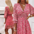 Sunna - Women's Floral Midi Dress — Smocked Waist & V-Neck