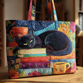 Chat Noir - Women's Quilted Tote Bag — Elegant & Everyday