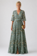 Mia  | Floral V Neck Short Sleeve Maxi Dress
