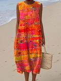 Faye™ | Women's Relaxed Midi Dress — Sunset Print