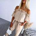 Camila | Women's Off-Shoulder Frill Tie-Waist Jumpsuit