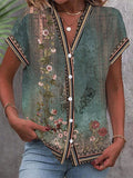 Braila | Women's Floral Blouse — Watercolor V-Neck Top