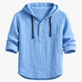 Josh - Men's Hooded Pullover Shirt with Button Placket